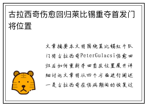 古拉西奇伤愈回归莱比锡重夺首发门将位置 古拉西奇伤愈回归莱比锡重夺首发门将位置